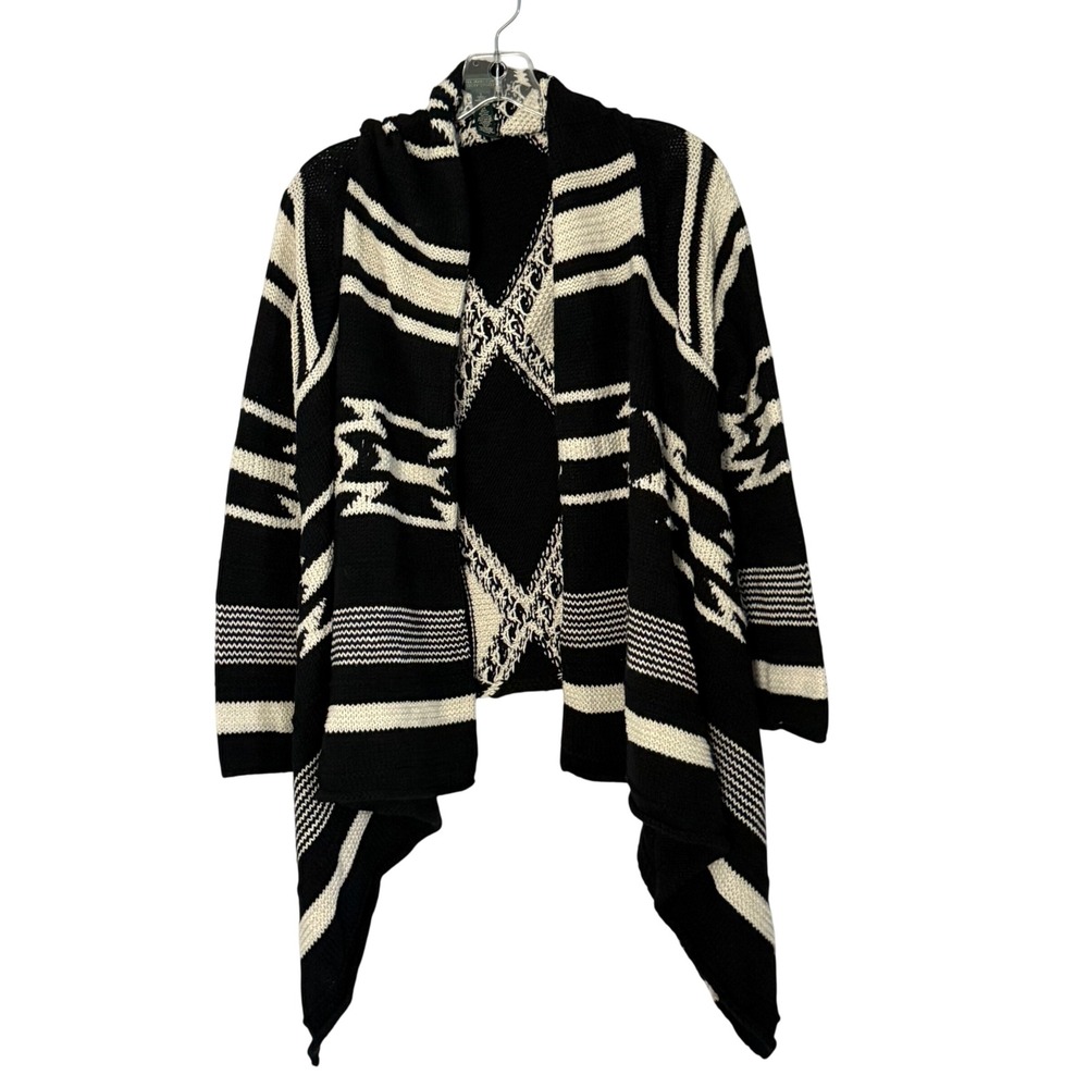 Lauren Ralph Lauren Southwestern Cardigan Black Cream Linen Open Front - Large